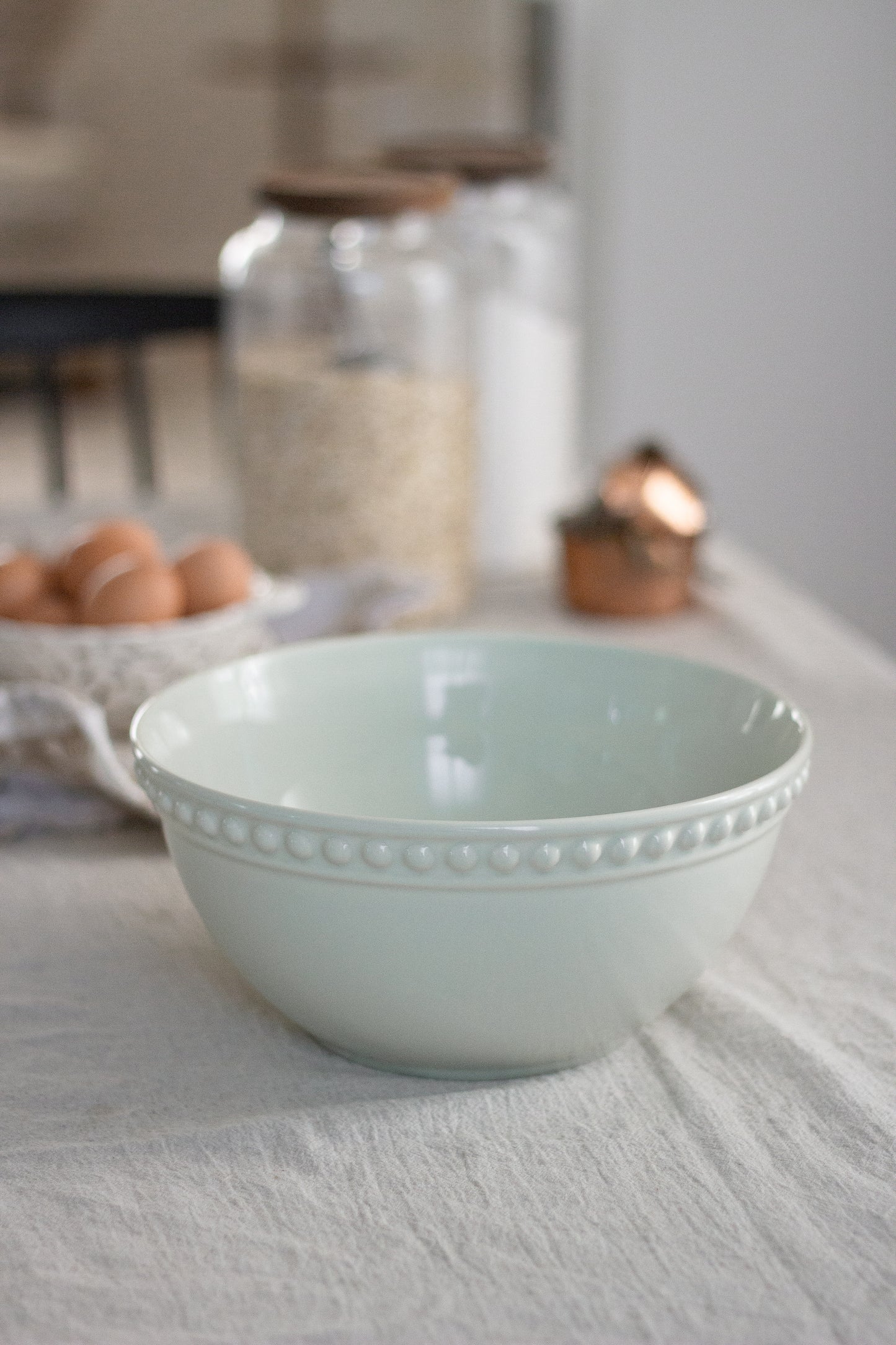 Mid Century Style Dotted Sage Bowl