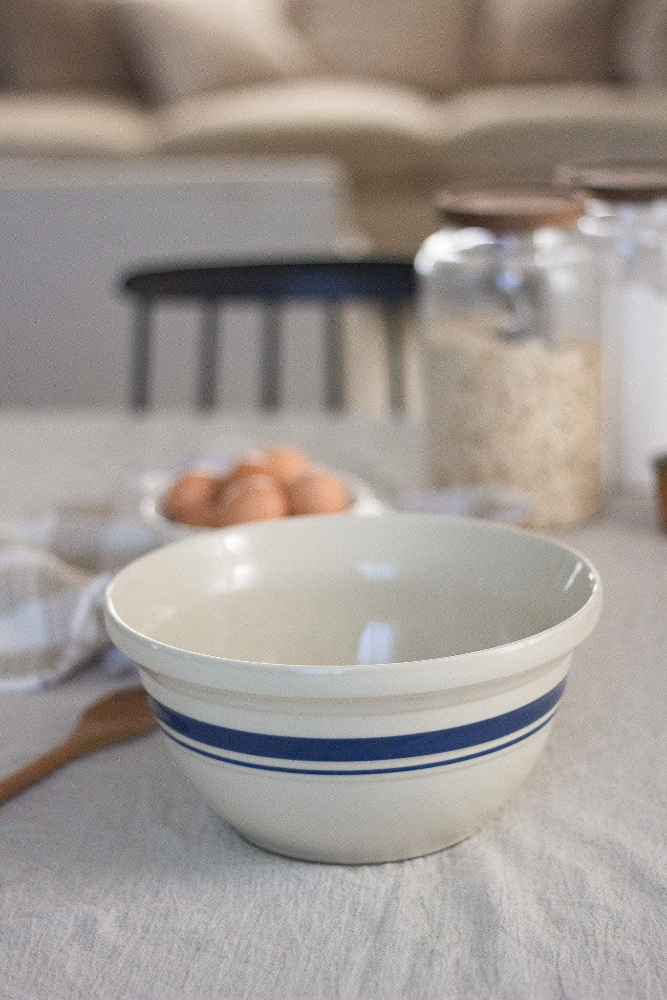 Roseville Blue Stripe Stoneware Mixing Bowl