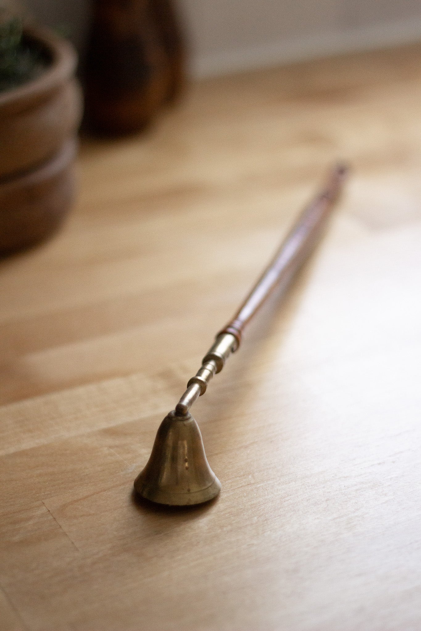 Long Wooden+Brass Candle Snuffer
