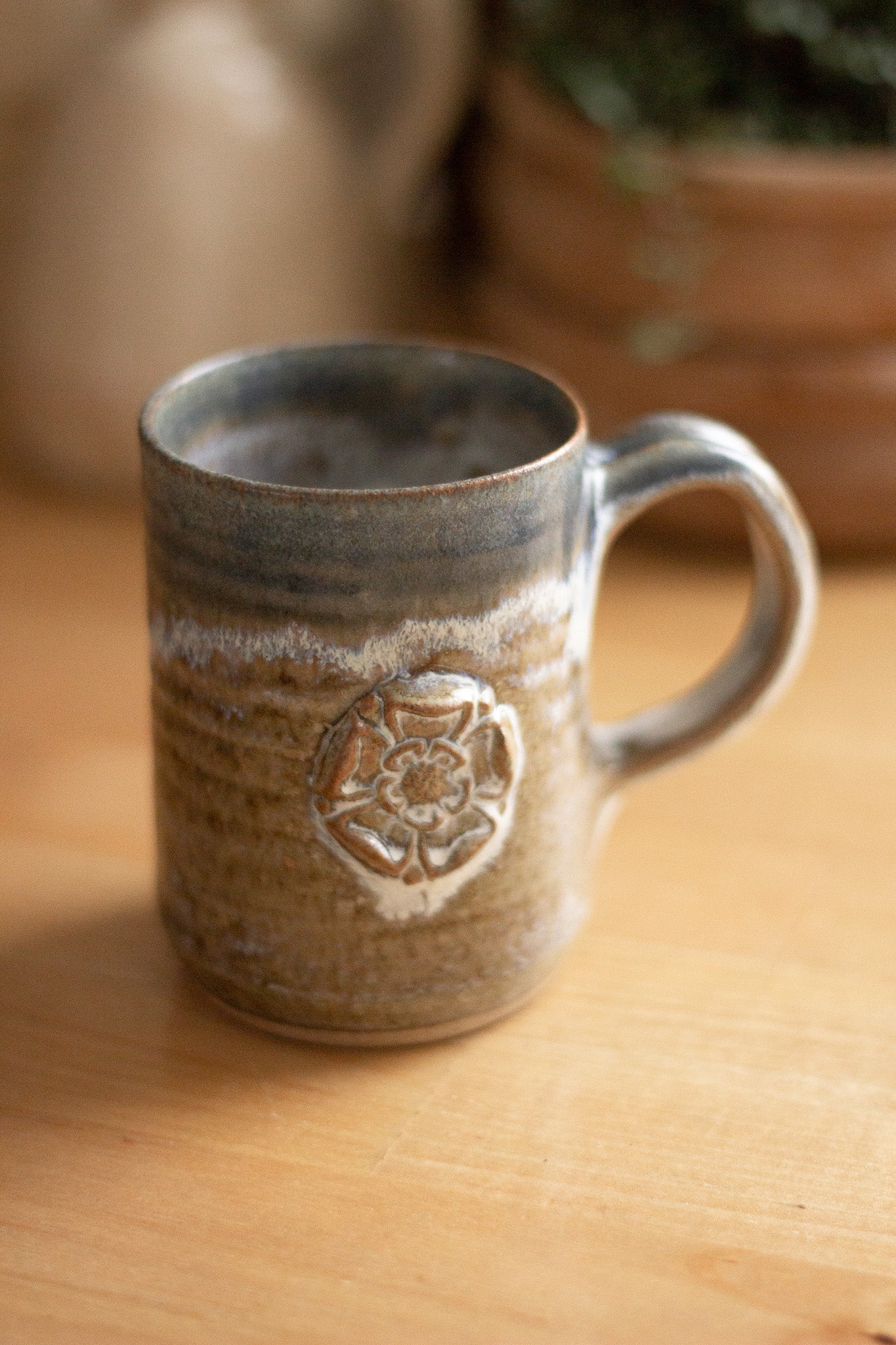 Pottery Mug with Flower