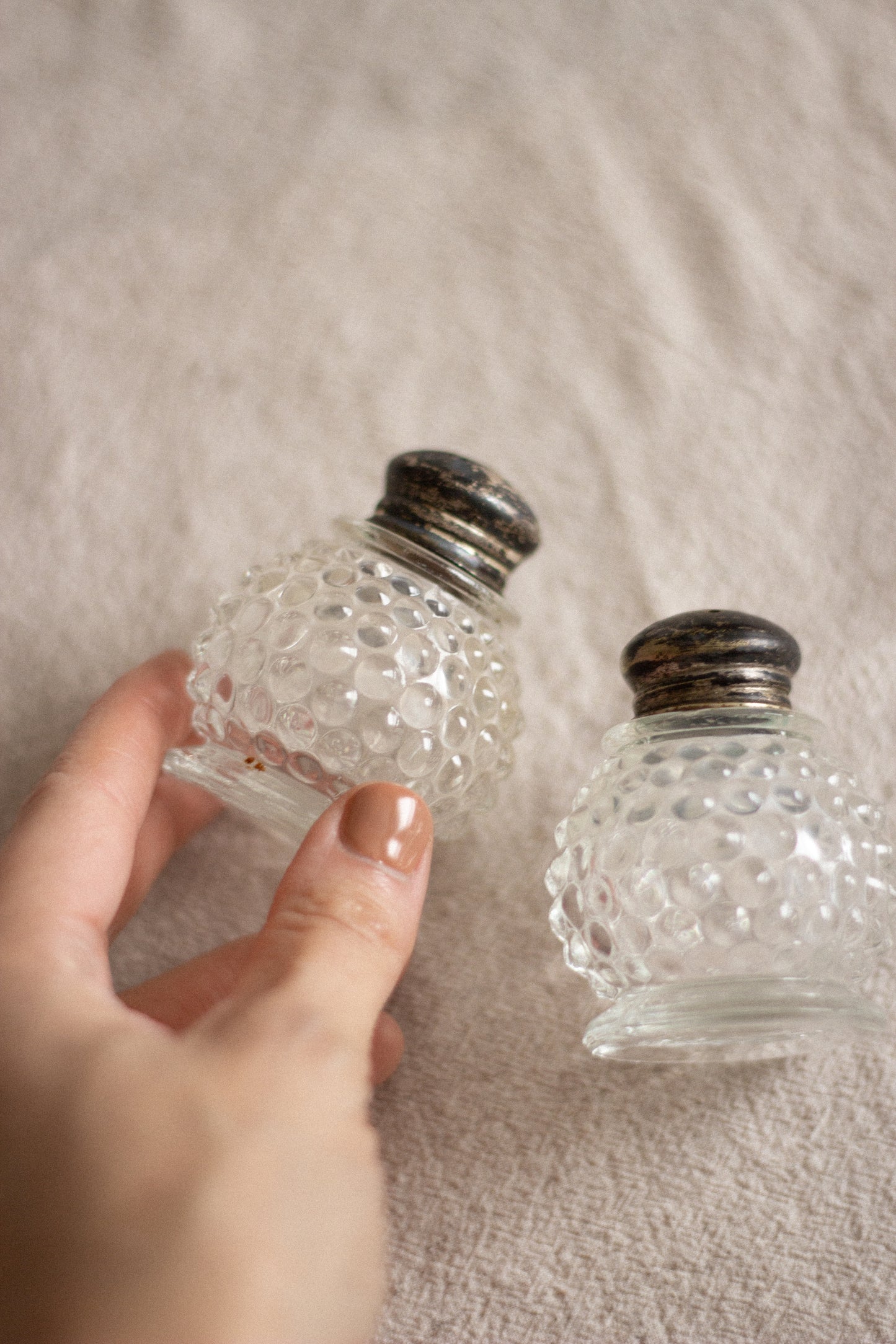 Vintage Hobnail Glass Salt & Pepper Shakers