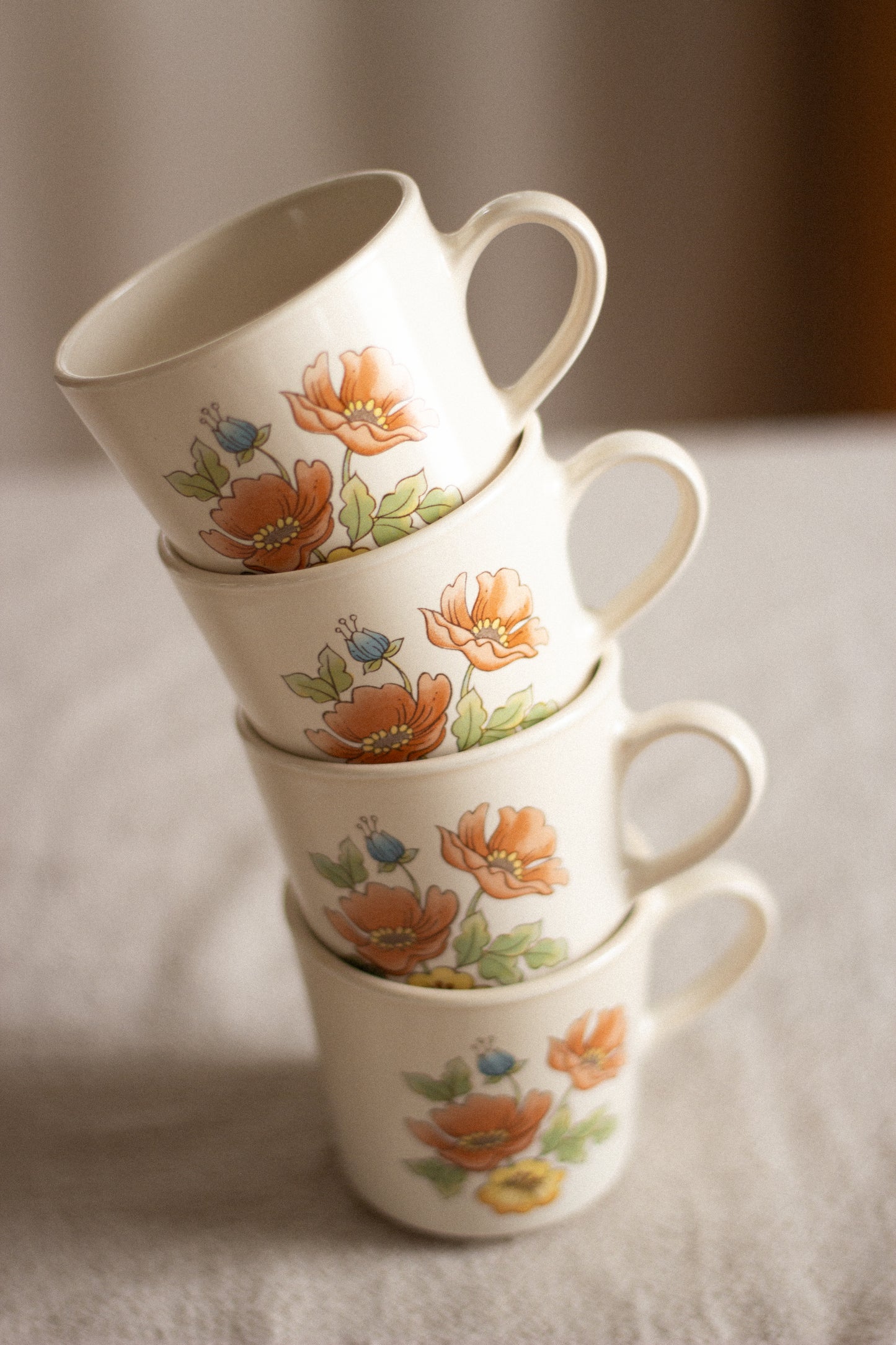 Vintage Poppy Mug Set (4pc)