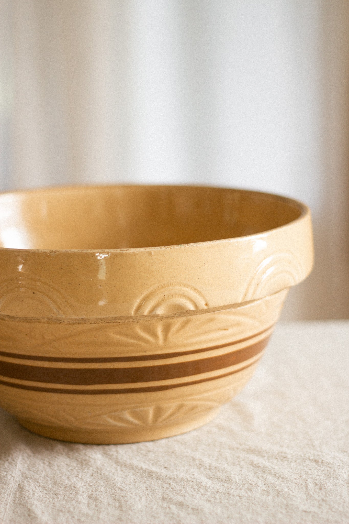 Antique Ornate Yellow Ware Bowl | 12”